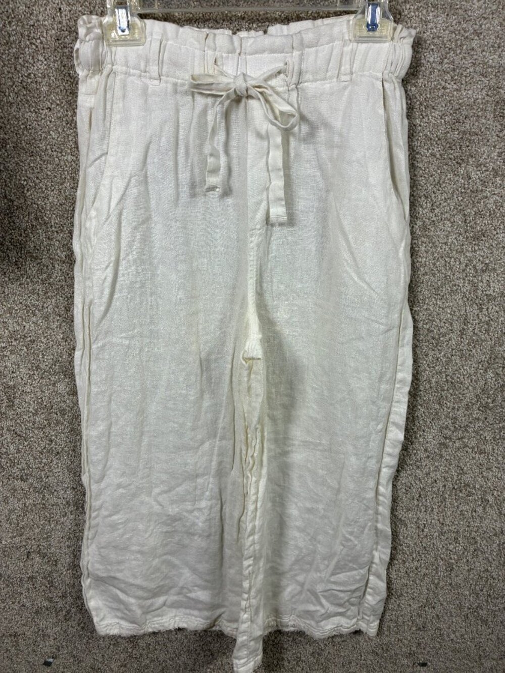 Cloth & Stone Womens S White 100% Linen Pull On Pants Drawstring Paperbag Waist